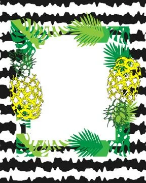 Colorful Pineapples On Black Stripes. Vector illustration. Stock Illustration