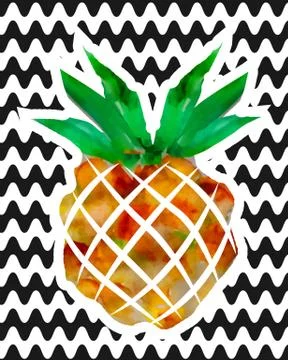 Colorful Pineapples On Black Stripes. Vector illustration. Stock Illustration
