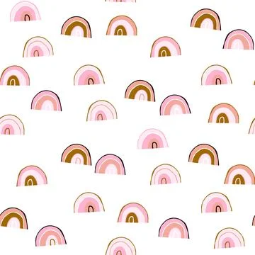 Colorful pink rainbow seamless pattern. Creative rainbows vector illustration Stock Illustration