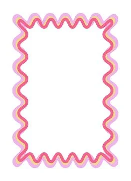 Colorful pink wavy rectangle frame vector illustration featuring playful sq.. Stock Illustration