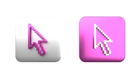 Colorful Pixel arrow cursor icon isolated on white background. Square butto.. Stock Illustration