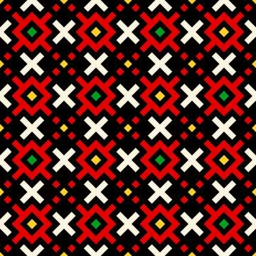 Colorful pixel art pattern with traditional Ukrainian vyshyvanka embroidery o Illustrazione stock