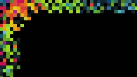 Colorful pixel border frame with black center, abstract digital animation, .. Video stock 342045406