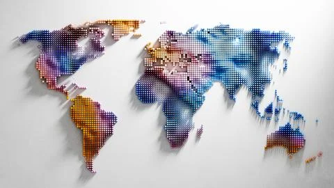 Colorful pixel cube world map in clean digital background Stock Illustration
