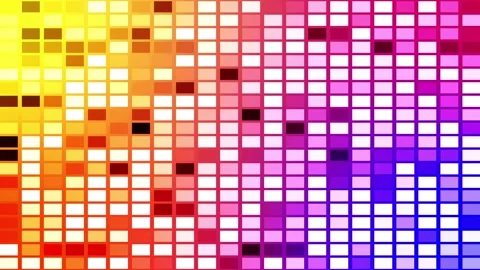 Colorful pixel grid with vibrant gradient from warm yellow to cool purple, fo Video stock 331997079