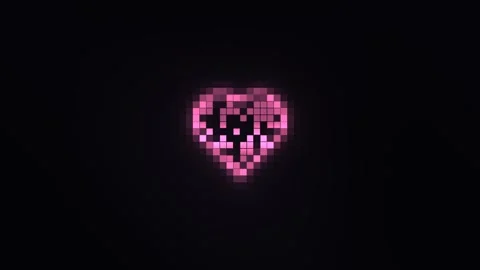 Colorful pixel heart shape glows in dark background Stock Footage 338293729