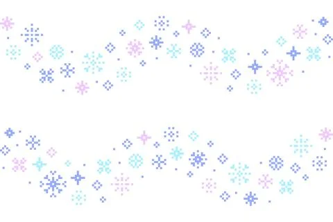 Colorful pixel snowflake seamless pattern on white background Stock Illustration
