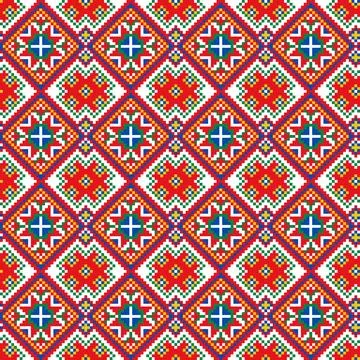 Colorful Pixel Ukrainian Embroidery Pattern Tile Illustration