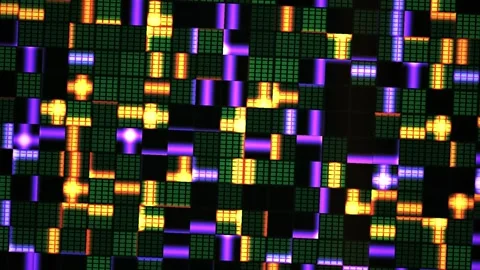 Colorful pixelated pattern with purple, orange, and green hues on black bac.. Stock Footage 335508106