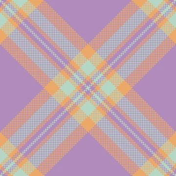 Colorful pixelated plaid pattern. Seamless textile design in purple, peach, a 스톡 일러스트