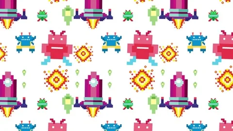 Colorful Pixelated Space Adventure Stock Footage 301496869