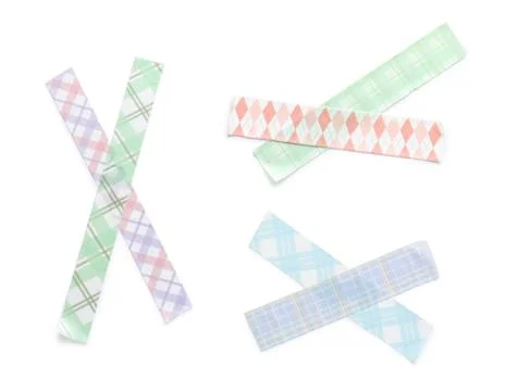 Colorful plaid and argyle patterned washi tape strips for crafting and decora Stock Photos