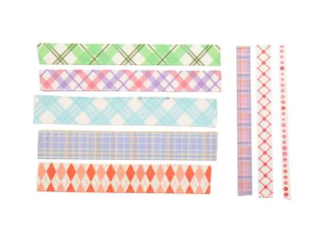 Colorful plaid and argyle patterned washi tape strips for crafting and decora Stock Photos