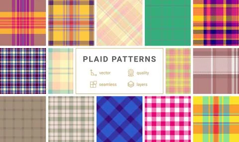 Colorful plaid designs featuring horizontal stripes, ideal for textile prin.. Stock Illustration