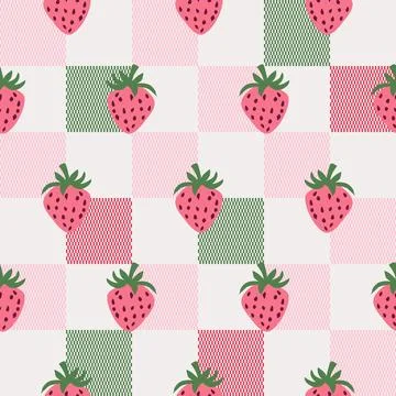 Colorful plaid style with strawberries pattern. Stock Illustration