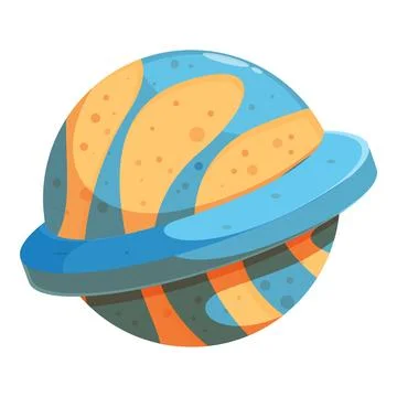 Colorful planet rotating with ring in space cartoon style illustration Stock Illustration