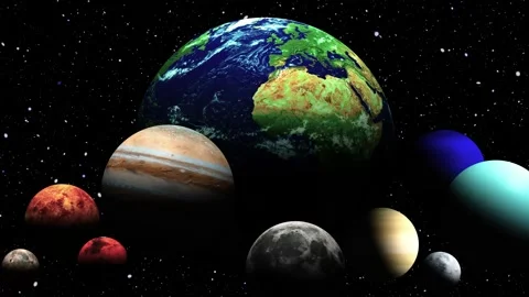 Colorful planets and earth floating in a starry outer space scene. Stock Footage 340388632