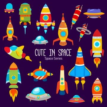 Colorful planets with some cute characters Stock Illustration