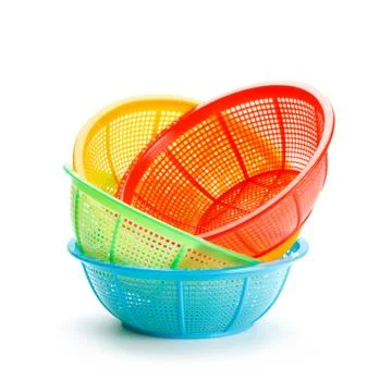 Colorful plastic baskets Stock Photos