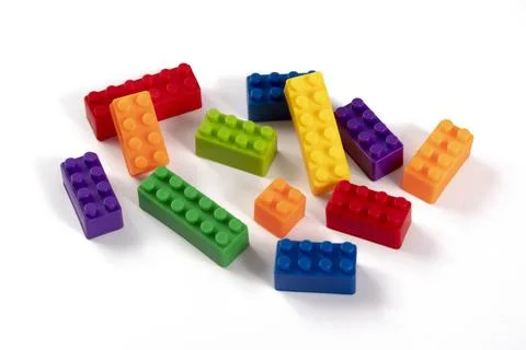 Colorful plastic building block patterns isolated. Toy for children Stock Photos