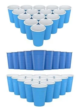 Colorful plastic cups arranged in triangle shapes and isolated on white, sy.. Stock Illustration