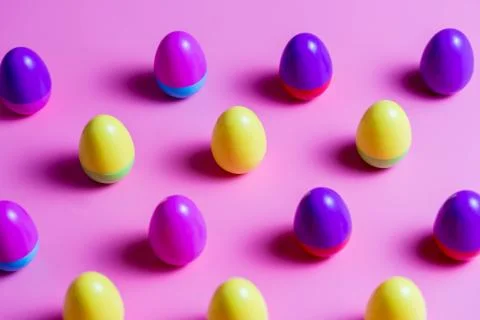 Colorful Plastic Easter Eggs on pink background Stock Photos