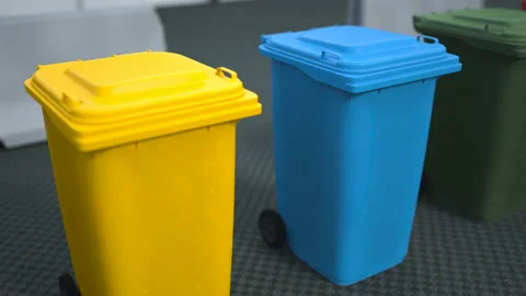 Colorful plastic garbage cans, the concept of sorting and separate garbage colle Stock Footage 210804074