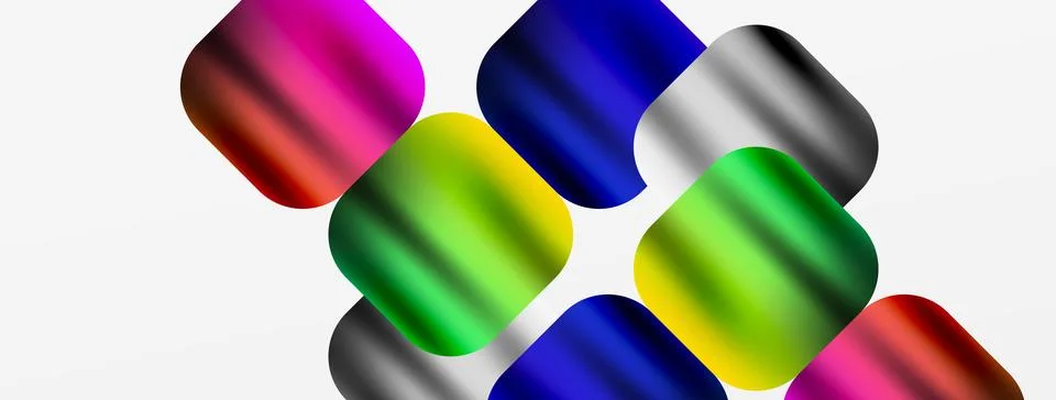 Colorful plastic objects stacked in a pattern on white background Illustrazione stock