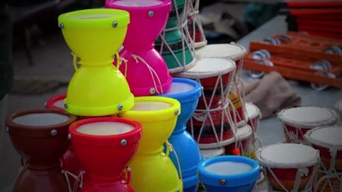 Colorful Plastic Pots and Containers Display in Local Market Stock Footage 333070030