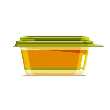 Colorful plastic rectangular butter can with lid. Isolated background. Modern Stock Illustration