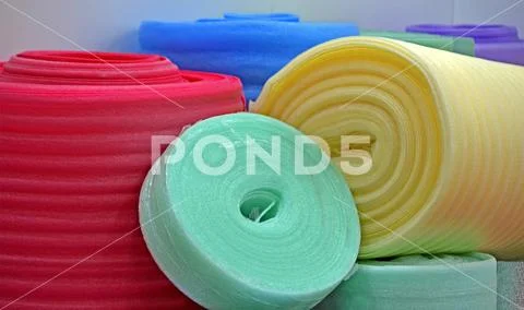 Colorful plastic rolls heap, isolation material diversity, Stock Photos