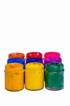 Colorful of Plastisol ink in glass bottles. Stock Photos
