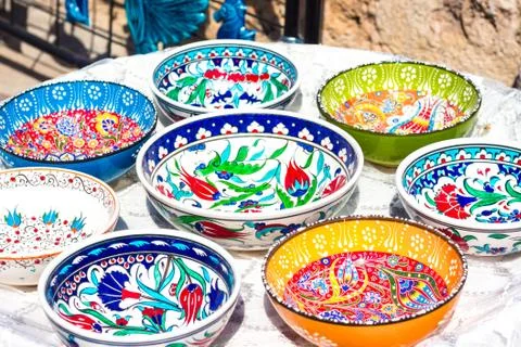 Colorful plates with bright patterns Stock Photos