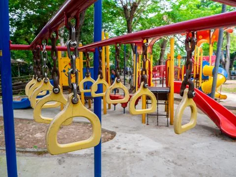 Colorful playground on yard in the park. Foto stock