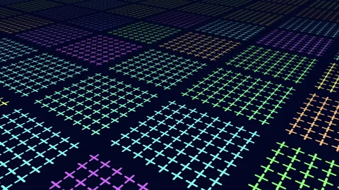 Colorful plus sign grid pattern on dark background, abstract tech motion footage Stock Footage 330062988
