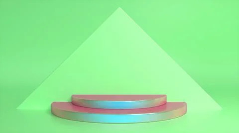 Colorful podium on green abstract triangular background. Blank showcase mocku Stock Illustration