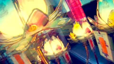 Colorful point of view background with flower glass lamps from Chinese temple. Stock Footage 37249282