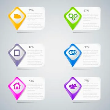 Colorful pointers with infographic elements Stock Illustration