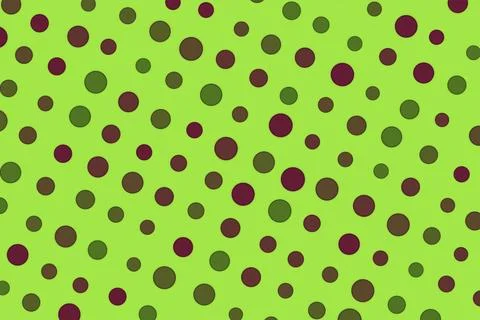Colorful polka dot pattern on bright green background Stock Illustration