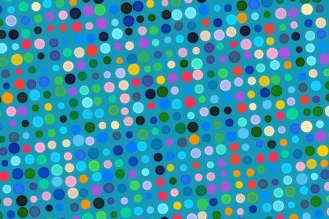 Colorful polka dot pattern with bright blue background Illustrazione stock