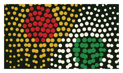 Colorful polka dot pattern with red yellow white and green circles on dark .. イラスト素材