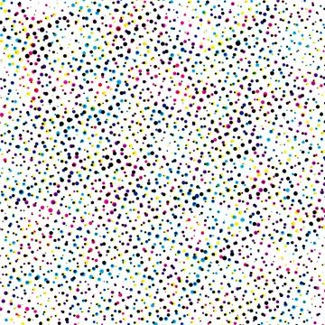 A colorful polka dot pattern on a white background, cmyk dot effect Stock Illustration
