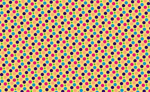 Colorful Polka Dot Pattern on Yellow Background, Vibrant Retro Seamless Des.. Illustrazione stock