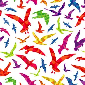Colorful polygonal birds seamless pattern Illustrazione stock