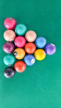 Colorful Pool Balls in Initial Setup Stock Photos