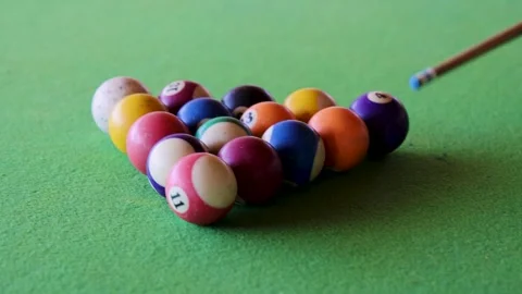 Colorful Pool Balls In Rack Ready For A Billiards Game Stock Footage 347194665