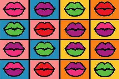 Colorful Pop Art Lips Pattern Background Illustration Stock Illustration