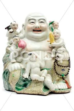 Colorful Porcelain Buddha Isolated on a White Background Stock Photos
