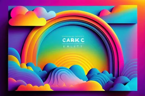 A colorful poster with clouds and a rainbow in the middle of it with the wo.. 库存插图