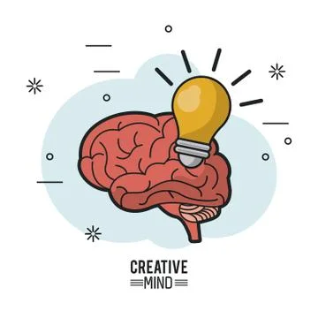 Colorful poster of creative mind with brain and light bulb Illustrazione stock